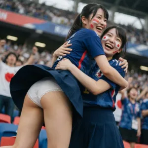 勝利に歓喜しパンチラ！サムライブルー娘