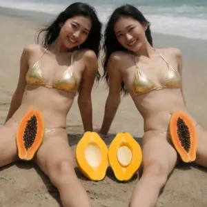 金色ビキニ娘、パパイア・マンゴーだね。