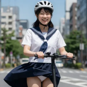 電動キックボードに乗ってパンチラ