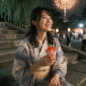 浴衣で花火