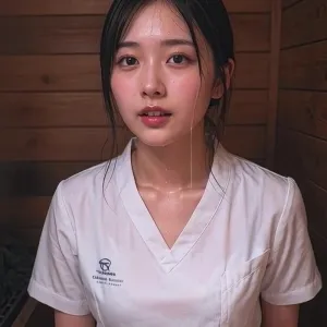看護学生に実習服のままサウナに入ってもらいました